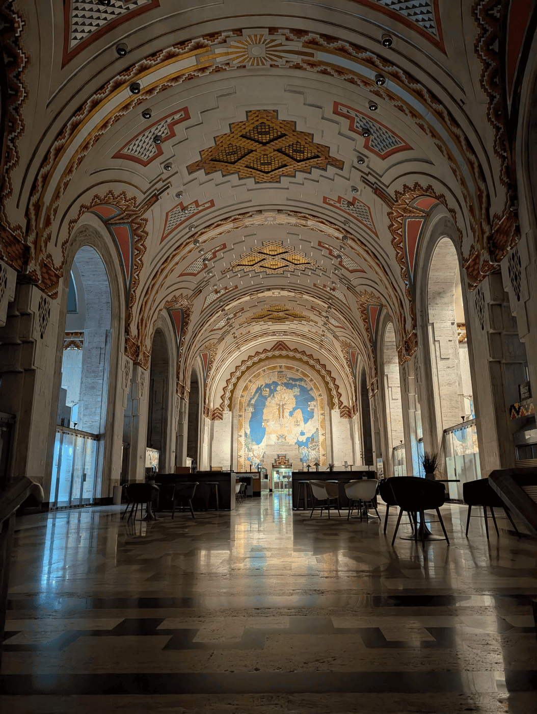 The vaulted, tiled lobby of the Guardian Building